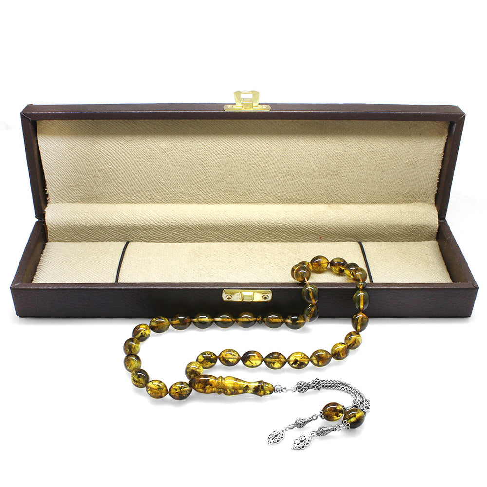 925 Sterling Silver Yellow Drop Amber Rosary
