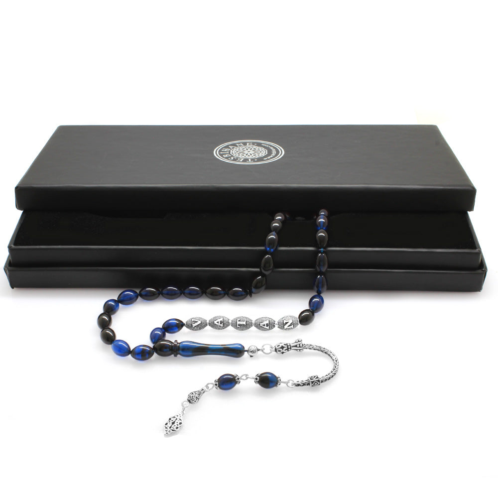 925 Sterling Silver Name Written Blue-Black Amber Rosary