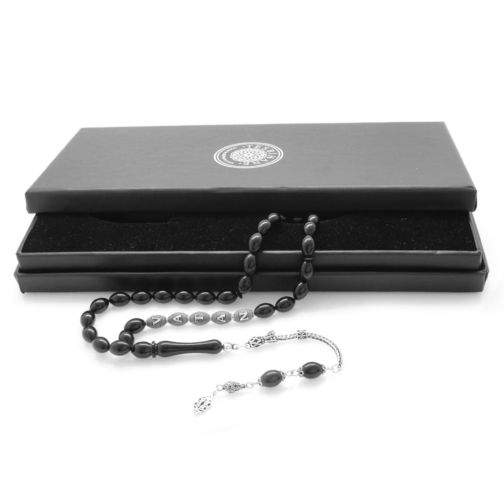 925 Sterling Silver Name Written Black Amber Rosary