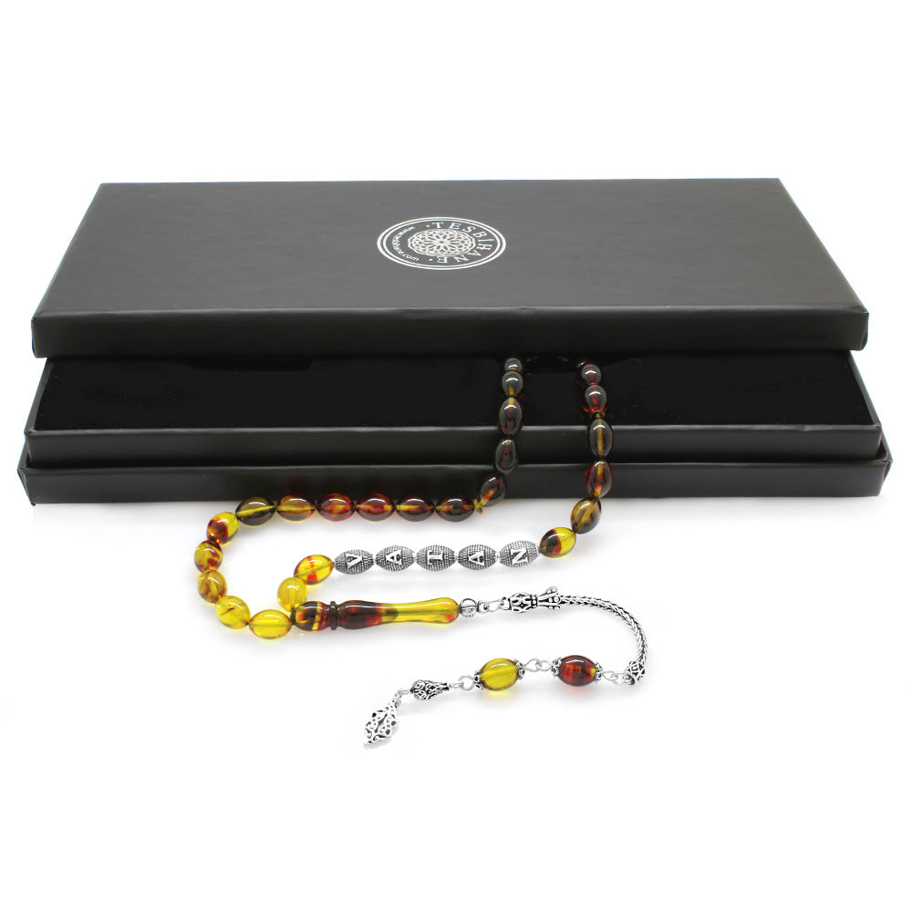925 Sterling Silver Name Engraved Bala-Red Amber Rosary