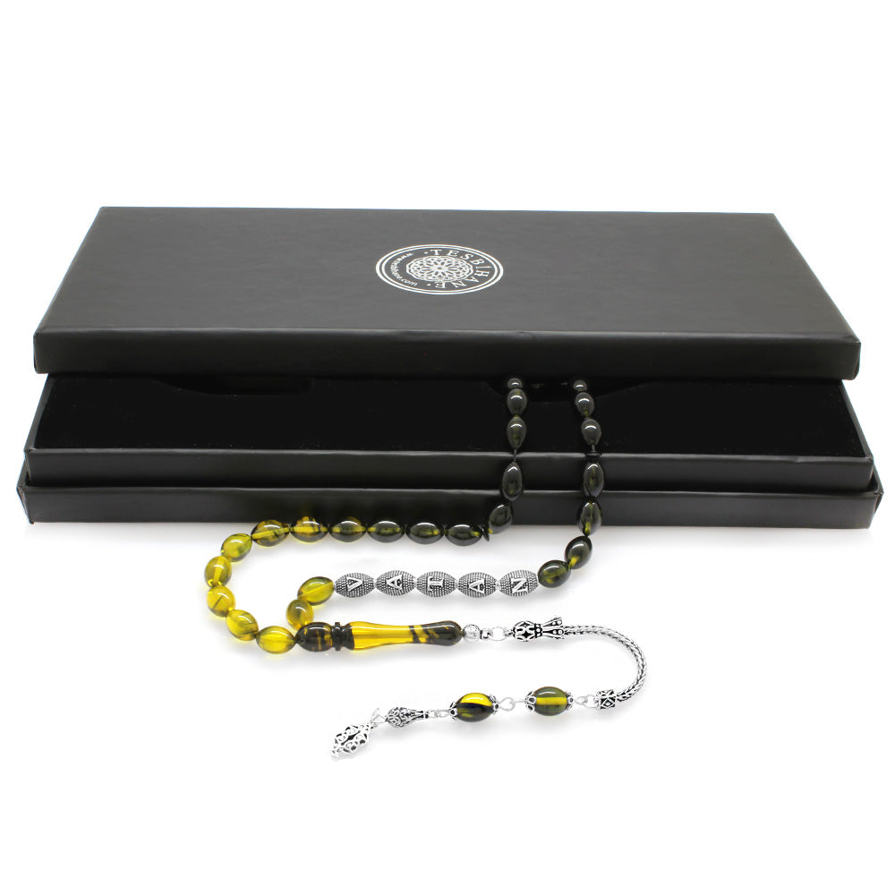 925 Sterling Silver Name Written Yellow-Black Amber Rosary