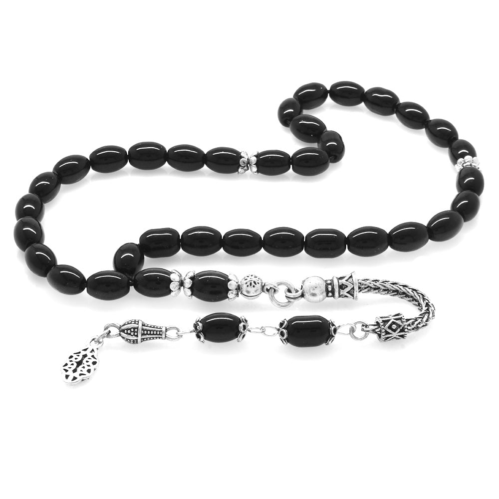 925 Sterling Silver Tasseled  Onyx Natural Stone Prayer Beads