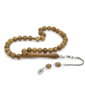 Basic Capsule Cut Brown Kuka Rosary with 925 Sterling Silver Tassels
