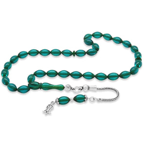 925 Sterling Silver Tasseled Barley Cut Wrist Length Turquoise Fire Amber Rosary