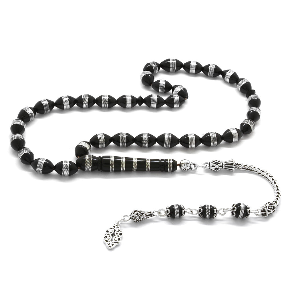925 Sterling Silver Tasseled Metal Spiral Baked Kuka Prayer Beads