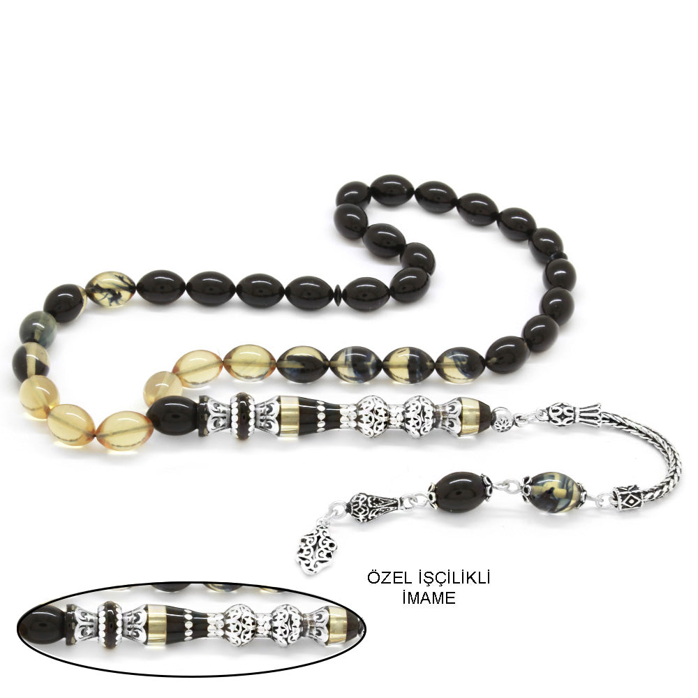 925 Sterling Silver Tasseled  Amber Prayer Beads