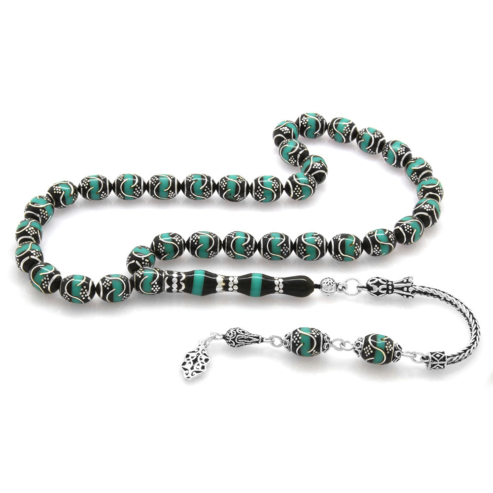 925 Sterling Silver Turquoise Embroidered Rosary
