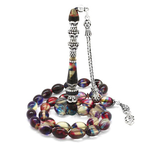 925 Sterling Silver Tasseled  Fire Amber Prayer Beads