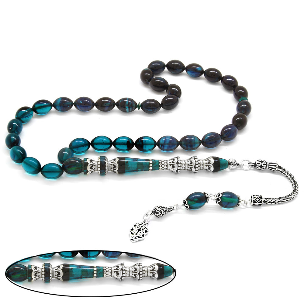 925 Sterling Silver Tasseled Minaret Nakkaş Amber Prayer Beads