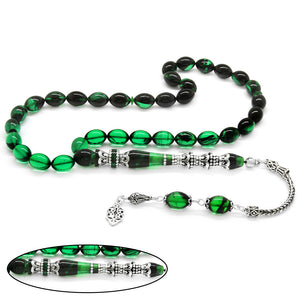  Green-Black Fire Amber Prayer Beads