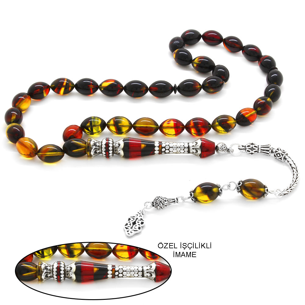 925 Sterling Silver Tassels Fire Amber Prayer Beads