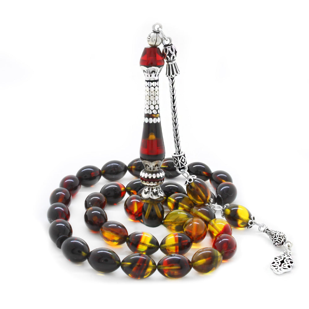 925 Sterling Silver Tassels  Black Fire Amber Prayer Beads