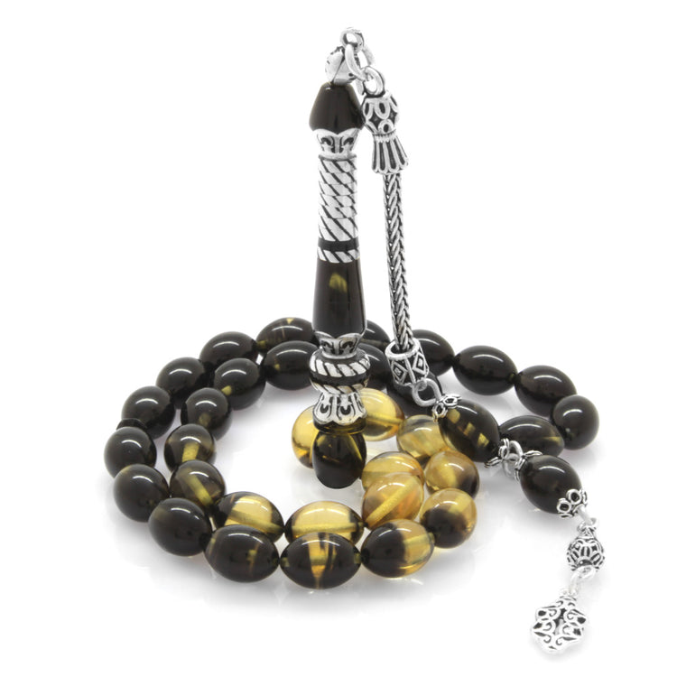 925 Sterling Silver Tasseled Amber Prayer Beads