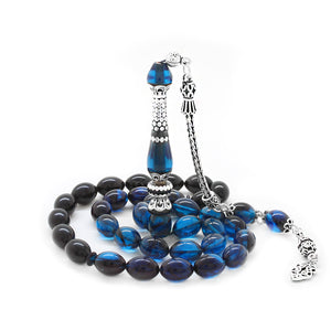 925 Sterling Silver Tassels Turquoise-Black Fire Amber Rosary