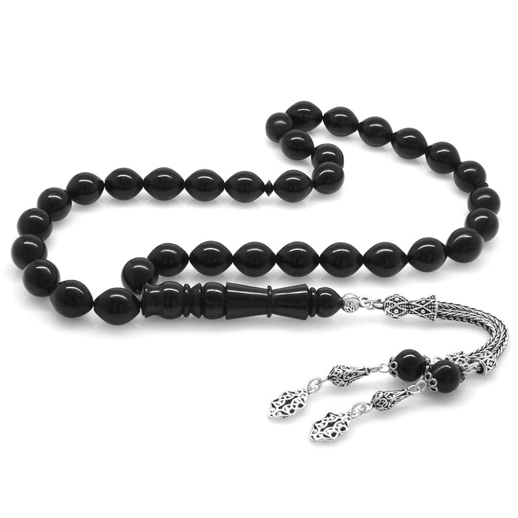 925 Sterling Silver Tasseled Black Kuka Prayer Beads