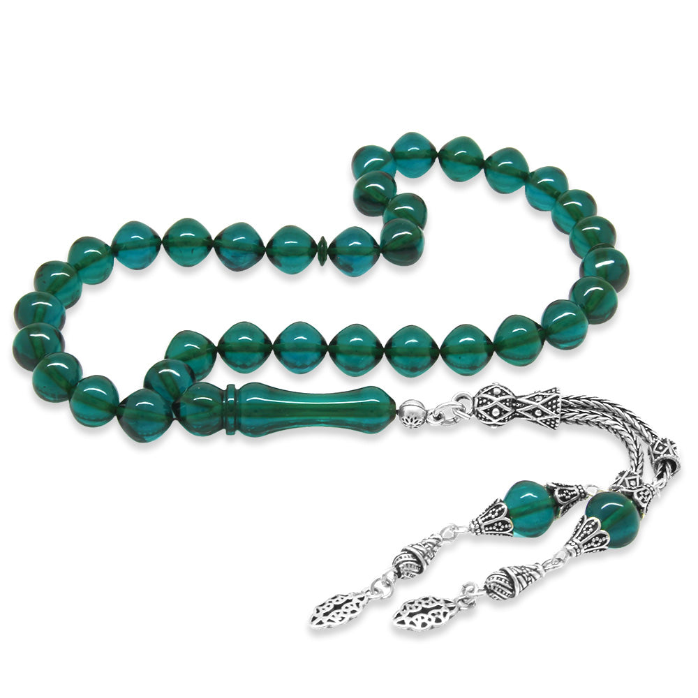 925 Sterling Silver Tasseled Istanbul Cut Turquoise Fire Amber Rosary