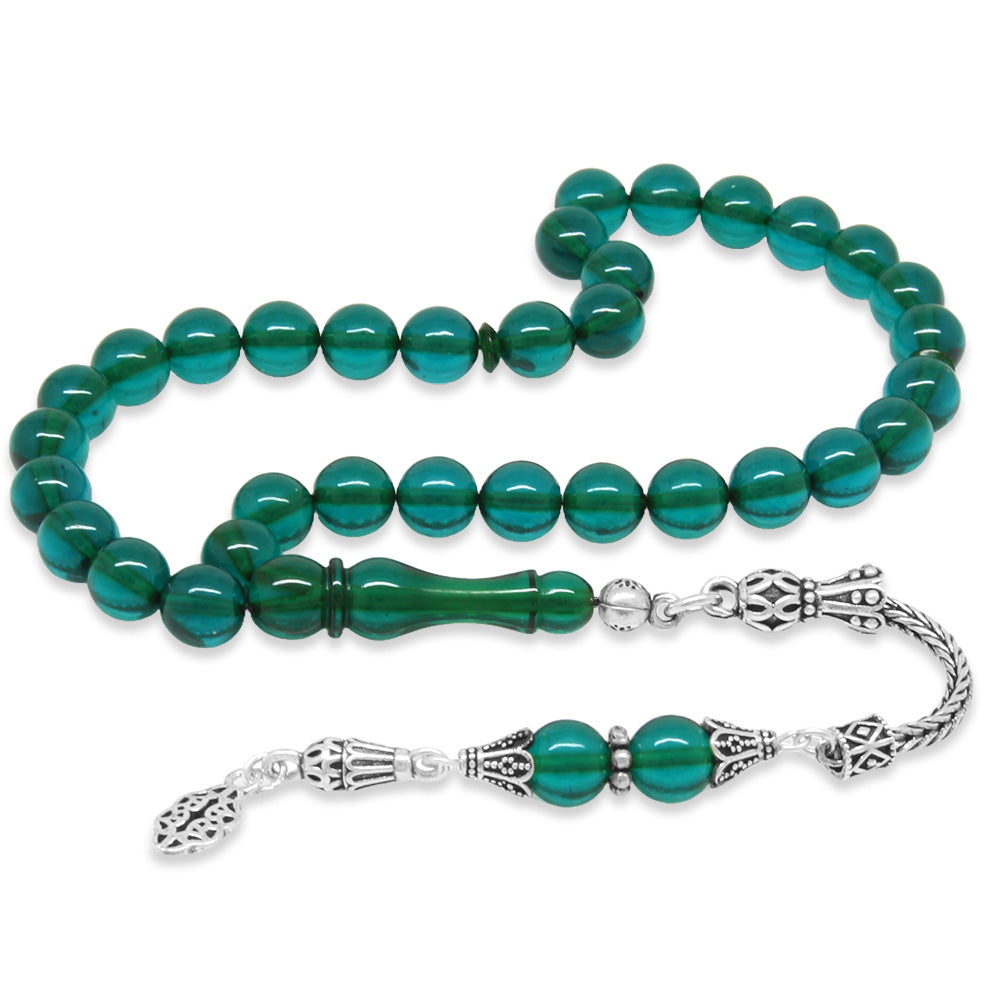 925 Sterling Silver Sphere Cut Turquoise Fire Amber Rosary with Tassels