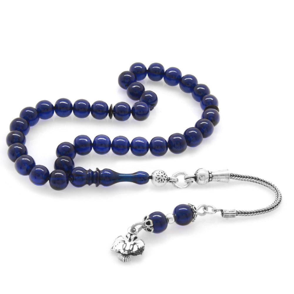 925 Sterling Silver Tasseled Wrist Length Dark Blue Amber Rosary