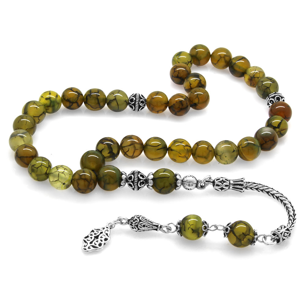 925 Sterling Silver Tasseled Agate Natural Stone Prayer Beads