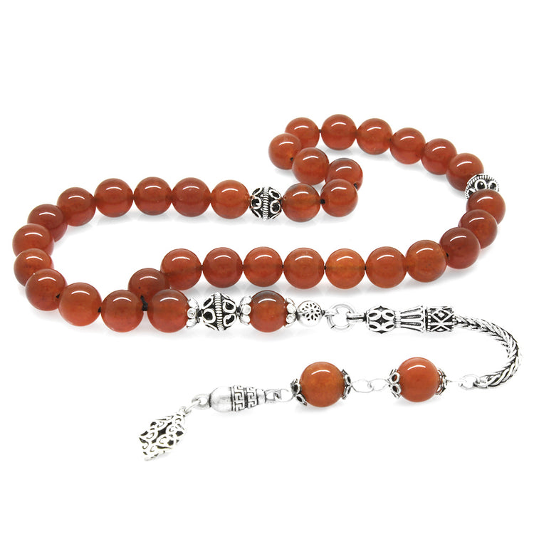 925 Sterling Silver Red Agate Natural Stone Prayer Beads with Tassels