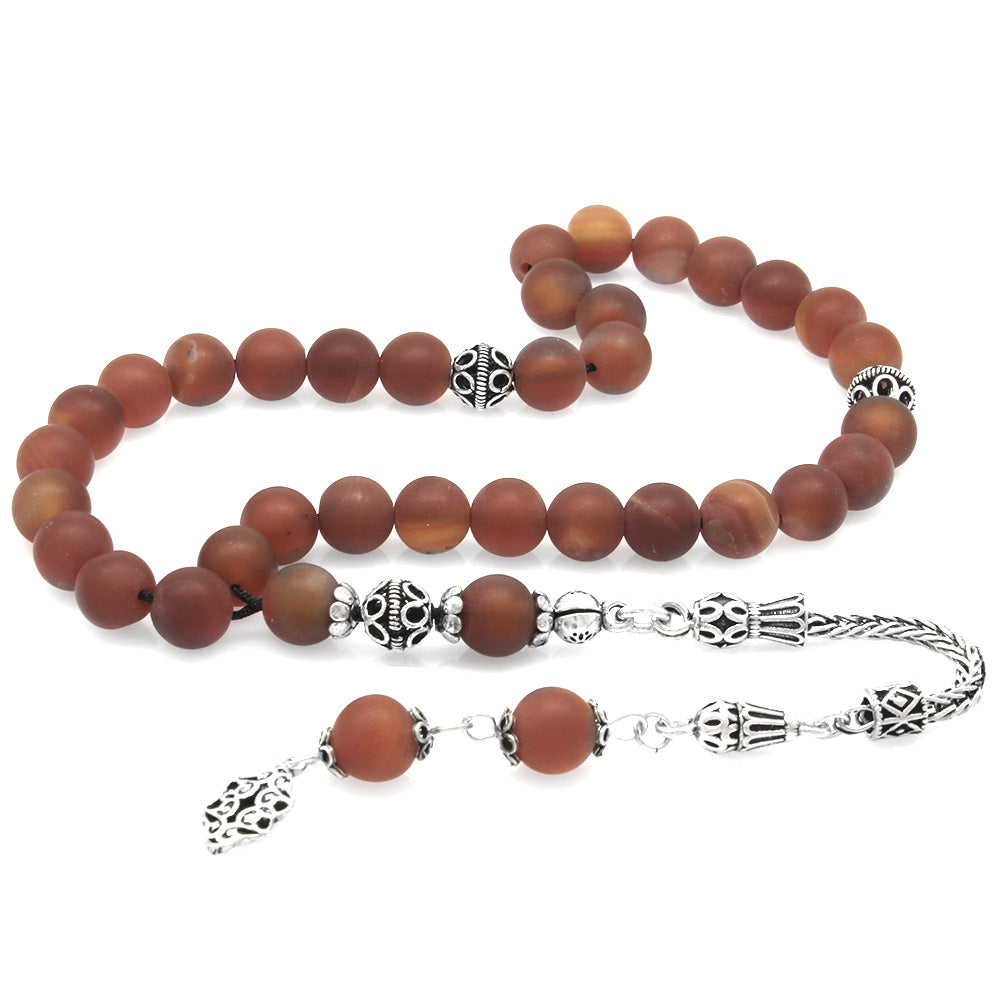 925 Sterling Silver Tasseled Agate Natural Stone Prayer Beads