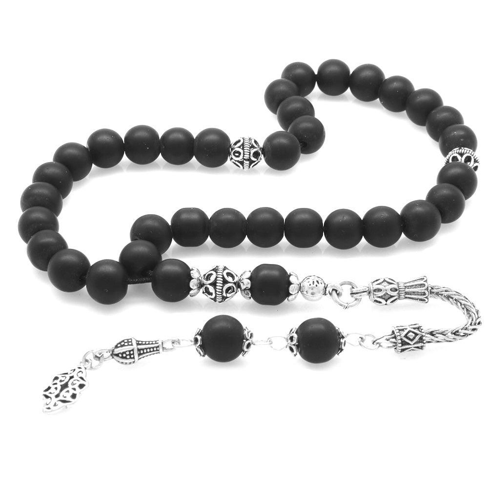 925 Sterling Silver Tasseled Onyx Natural Stone Prayer Beads