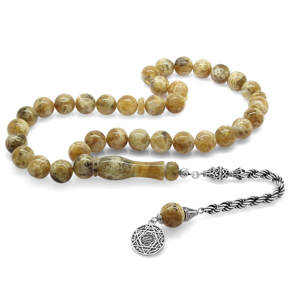 925 Sterling Silver Tasseled Mosaic Amber Rosary