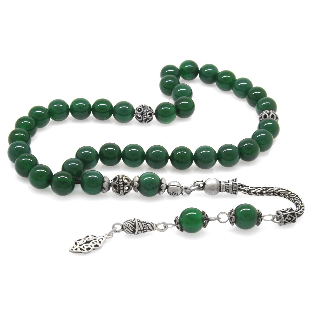 925 Sterling Silver Tasseled  Agate Natural Stone Prayer Beads