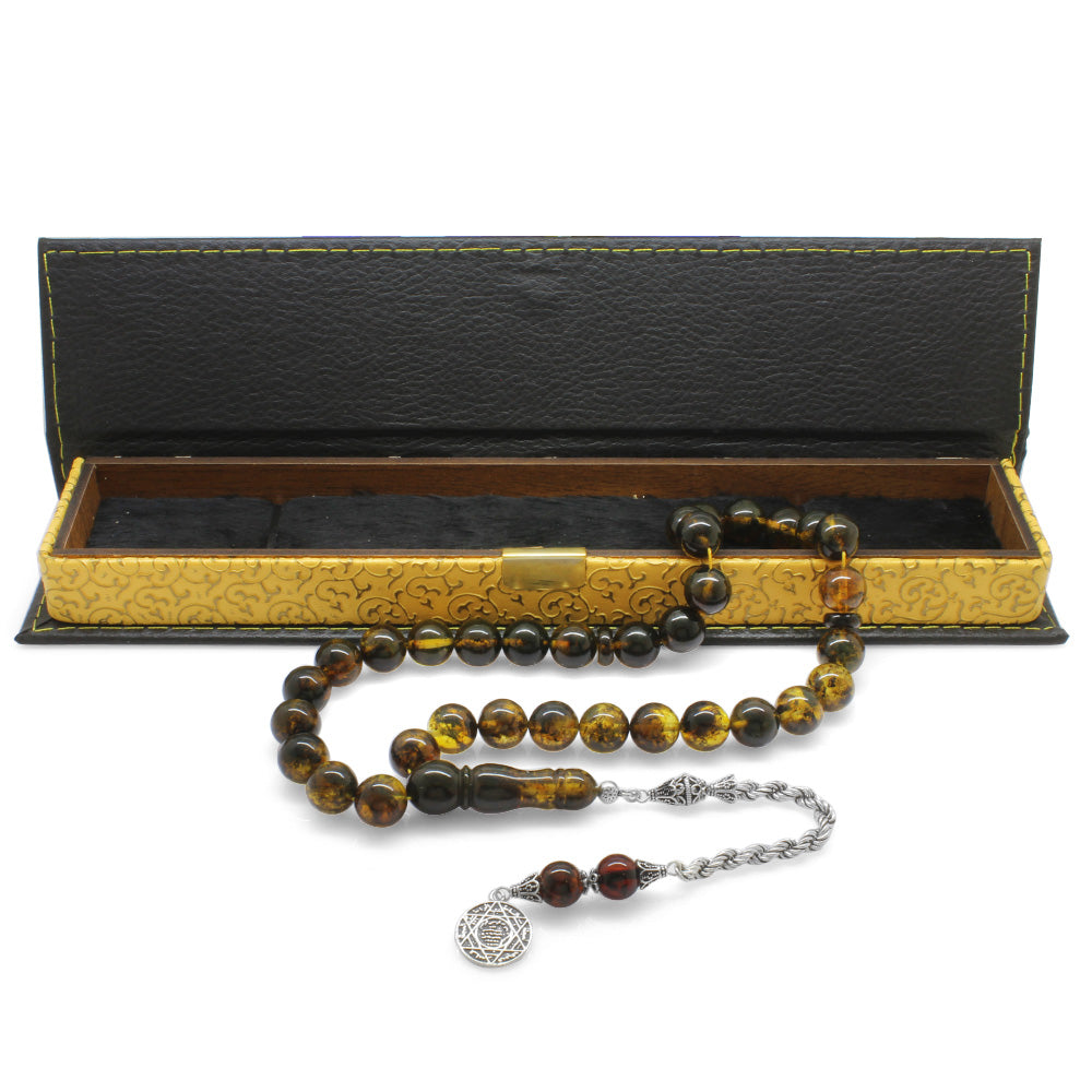 925 Sterling Silver Tasseled Yellow Drop Amber Rosary