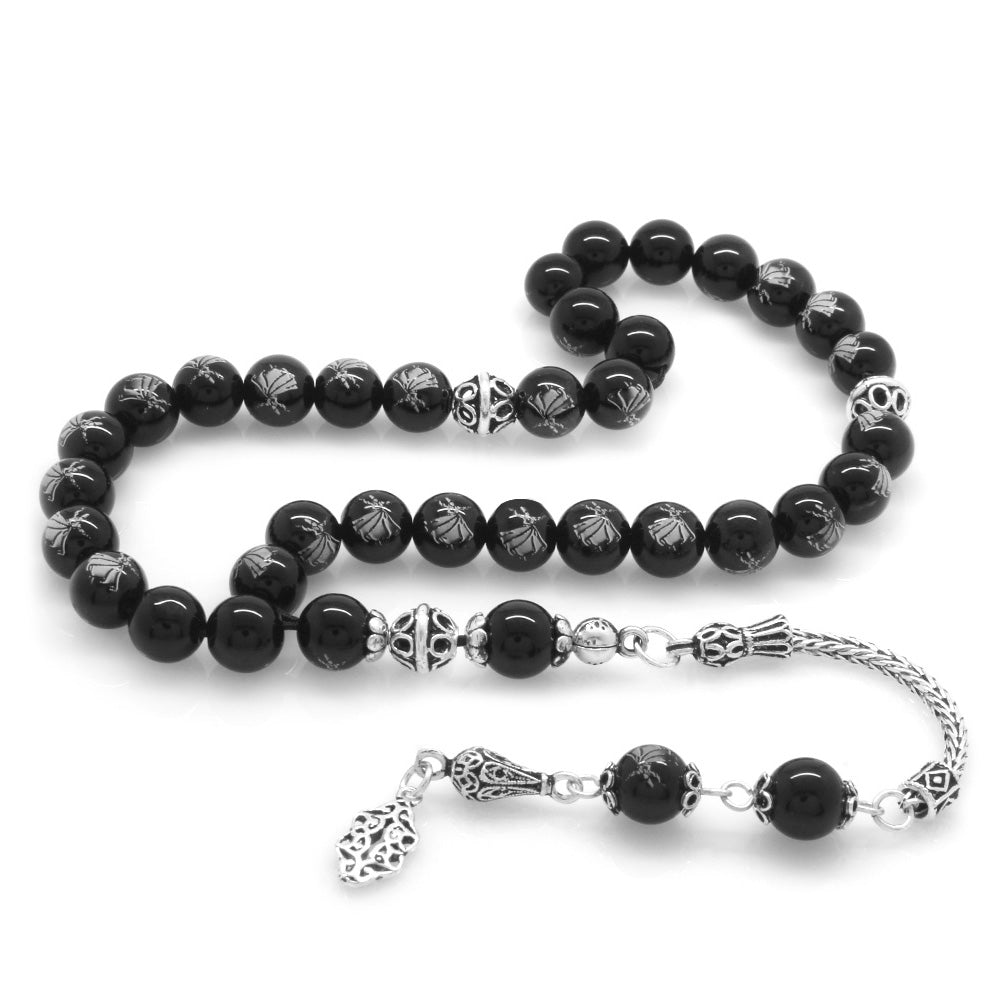 925 Sterling Silver Tasseled Onyx Natural Stone Prayer Beads