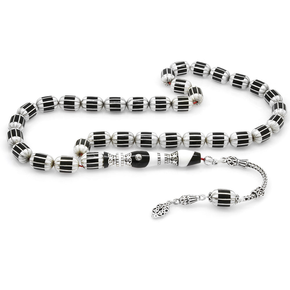 925 Sterling Silver Tasseled Erzurum Oltu Stone Prayer Beads