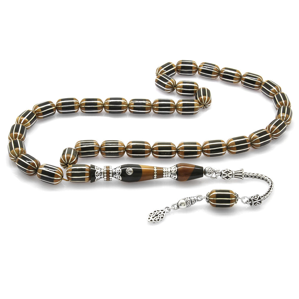 925 Sterling Silver Tasseled  Prayer Beads, Each Bead with Caliper Workmanship and Kuka Filling