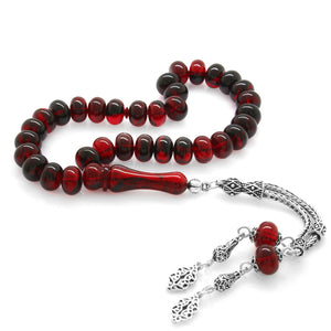 925 Sterling Silver Tasseled Fire Amber Rosary