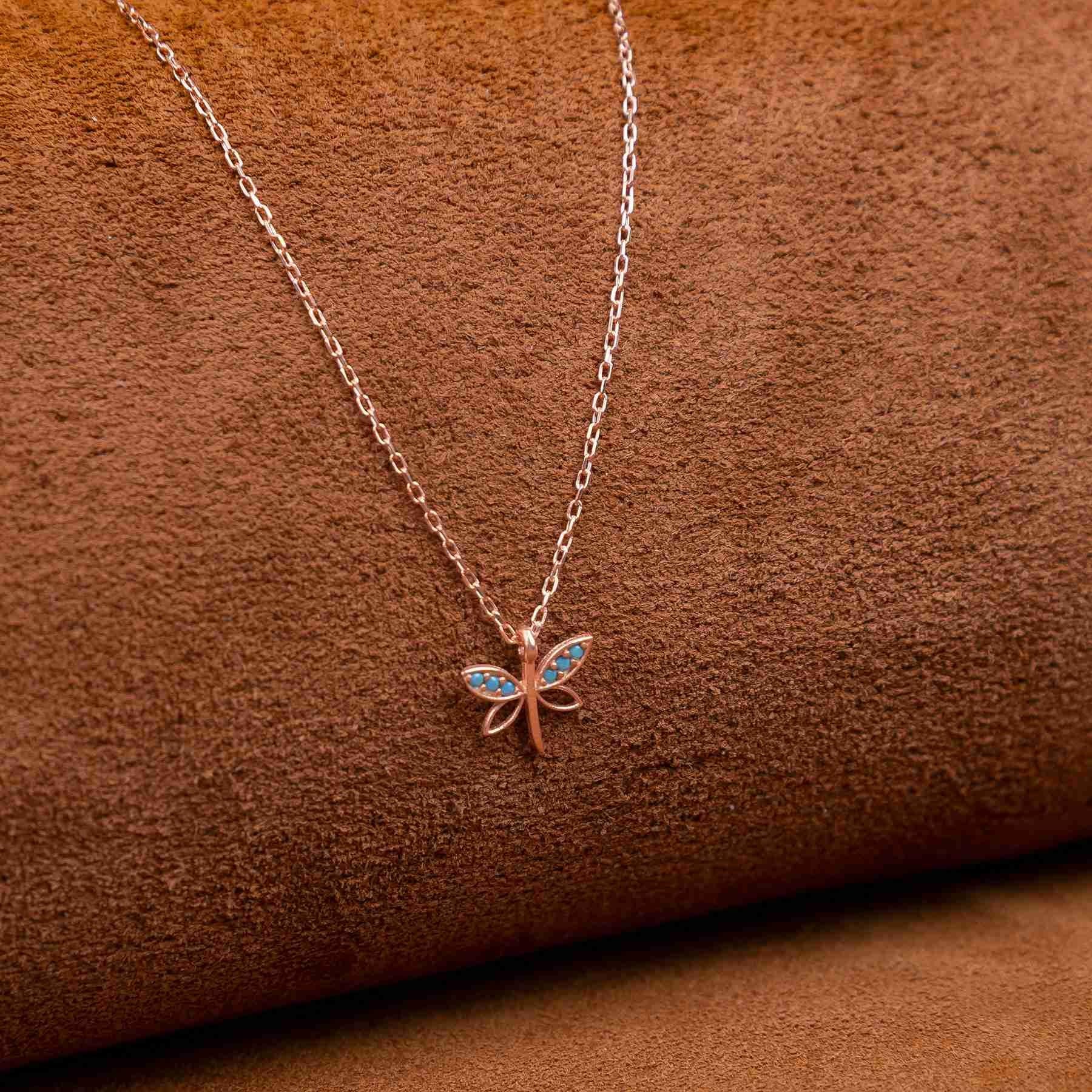 925 Sterling Silver Rose Plated Dragonfly Necklace