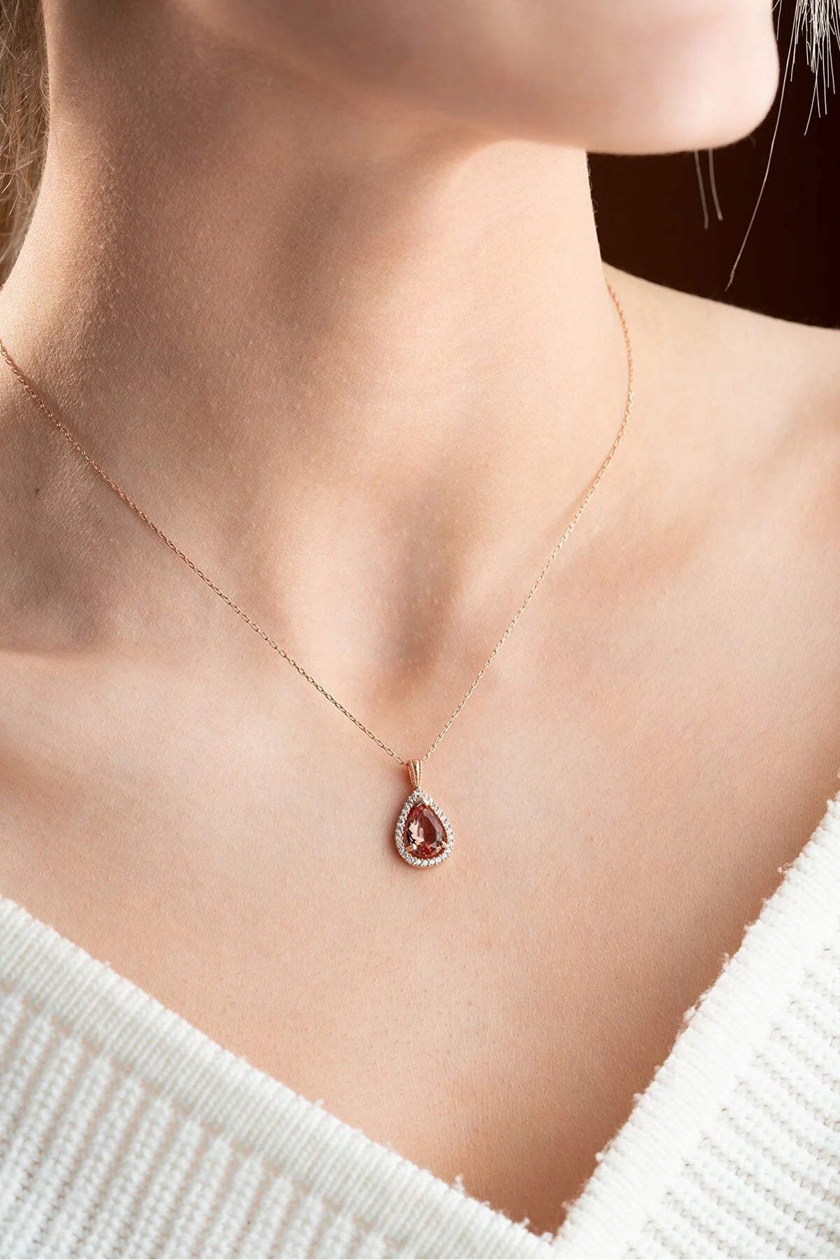 925 Sterling Silver Rose Stone Women's Necklace 6