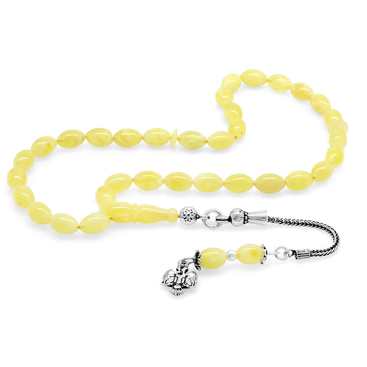Yellow-White Moire Drop Amber Rosary