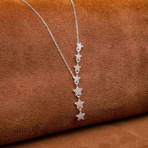 925 Sterling Silver Rowed Star Model Women's Necklace 