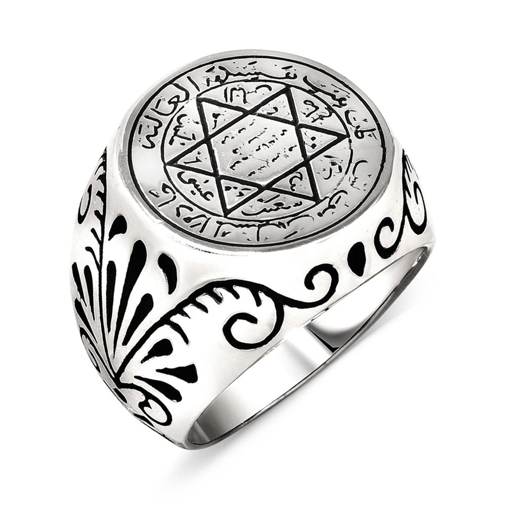 925 Sterling Silver Men's Ring with Solomon's Seal Motif 2