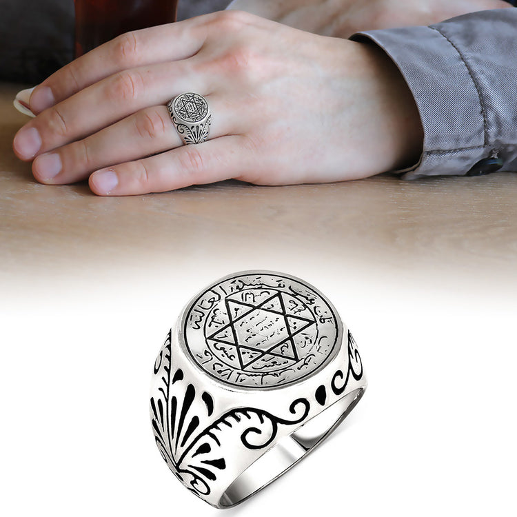 925 Sterling Silver Men's Ring with Solomon's Seal Motif