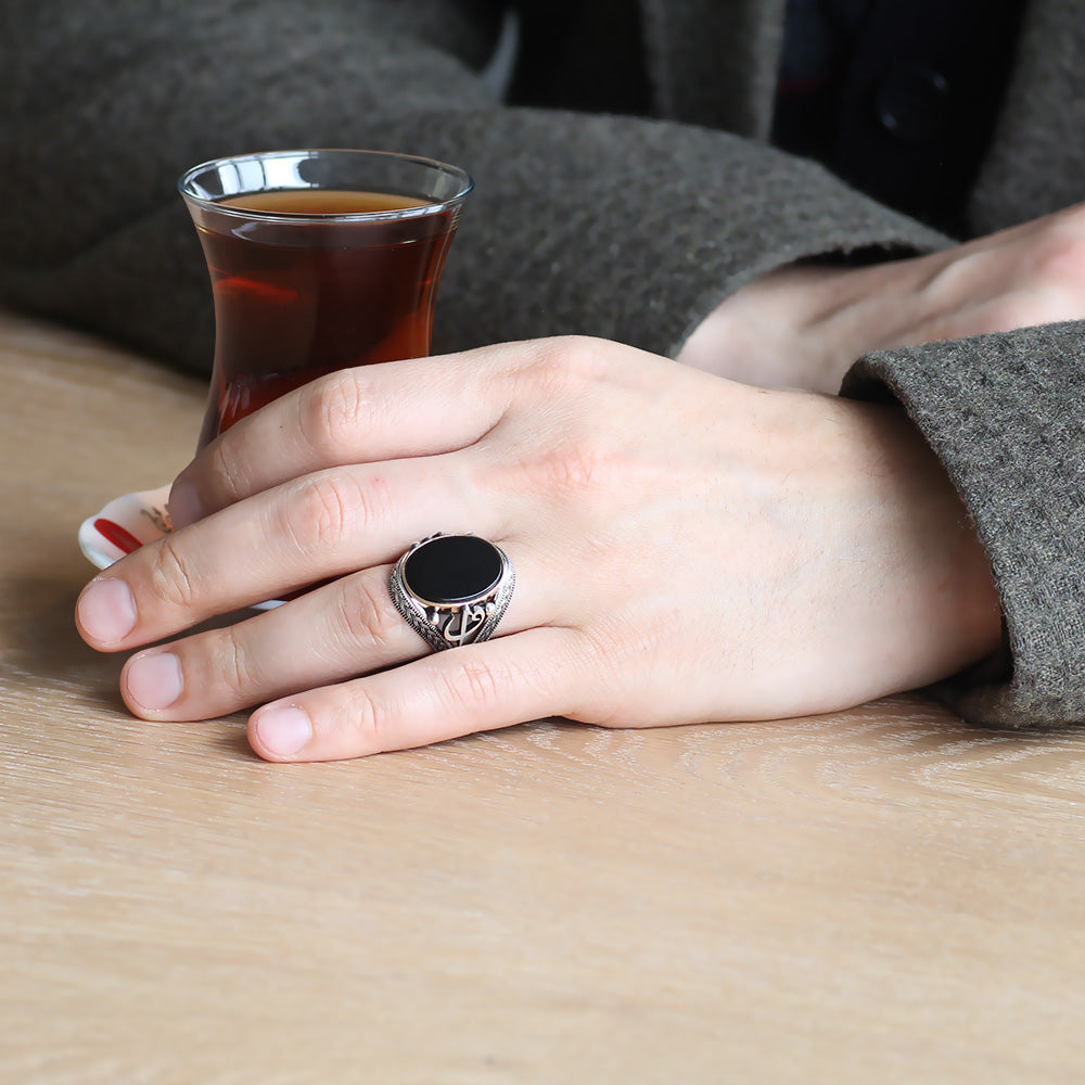 Elif"و"Silver Süveyda Ring with Embroidered Black Onyx Stone-3