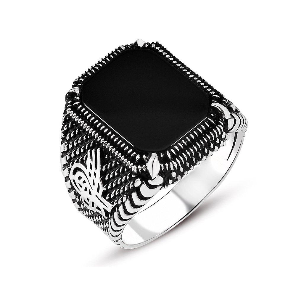925 Sterling Silver Men's Ring with Monogram and Black Onyx-2