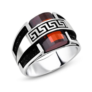 925 Sterling Silver Menderes Ring with Red Zircon Stone-2