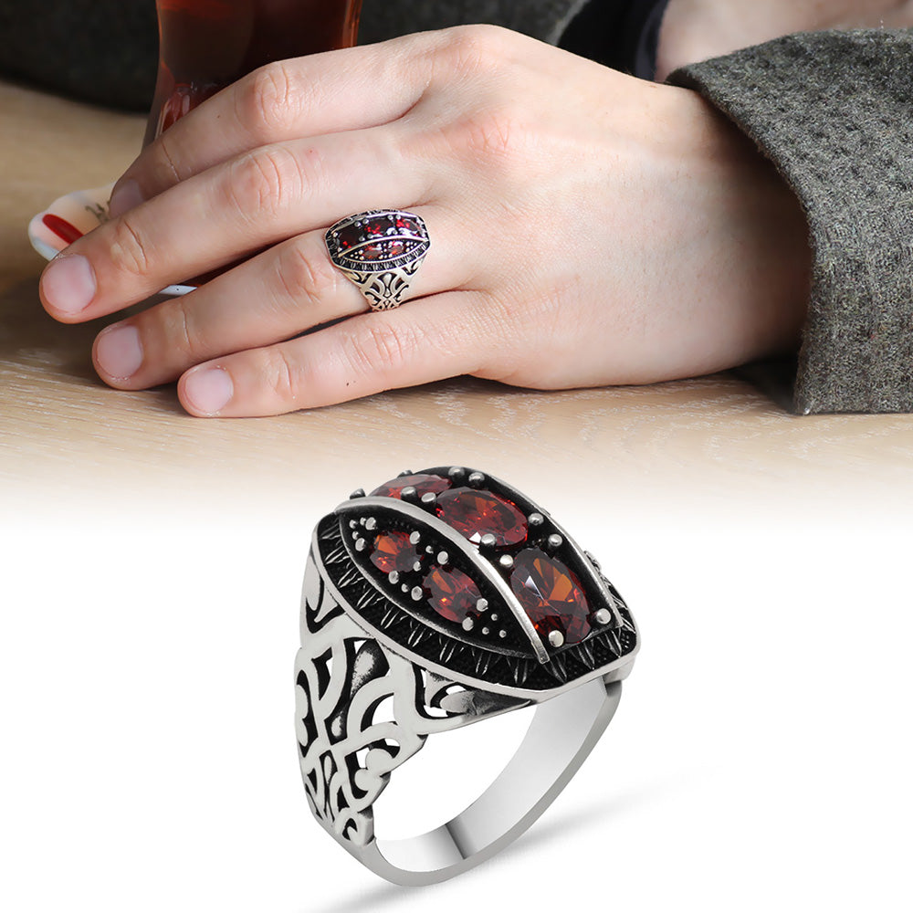 925 Sterling Silver Men's Ring with Zircon Stone