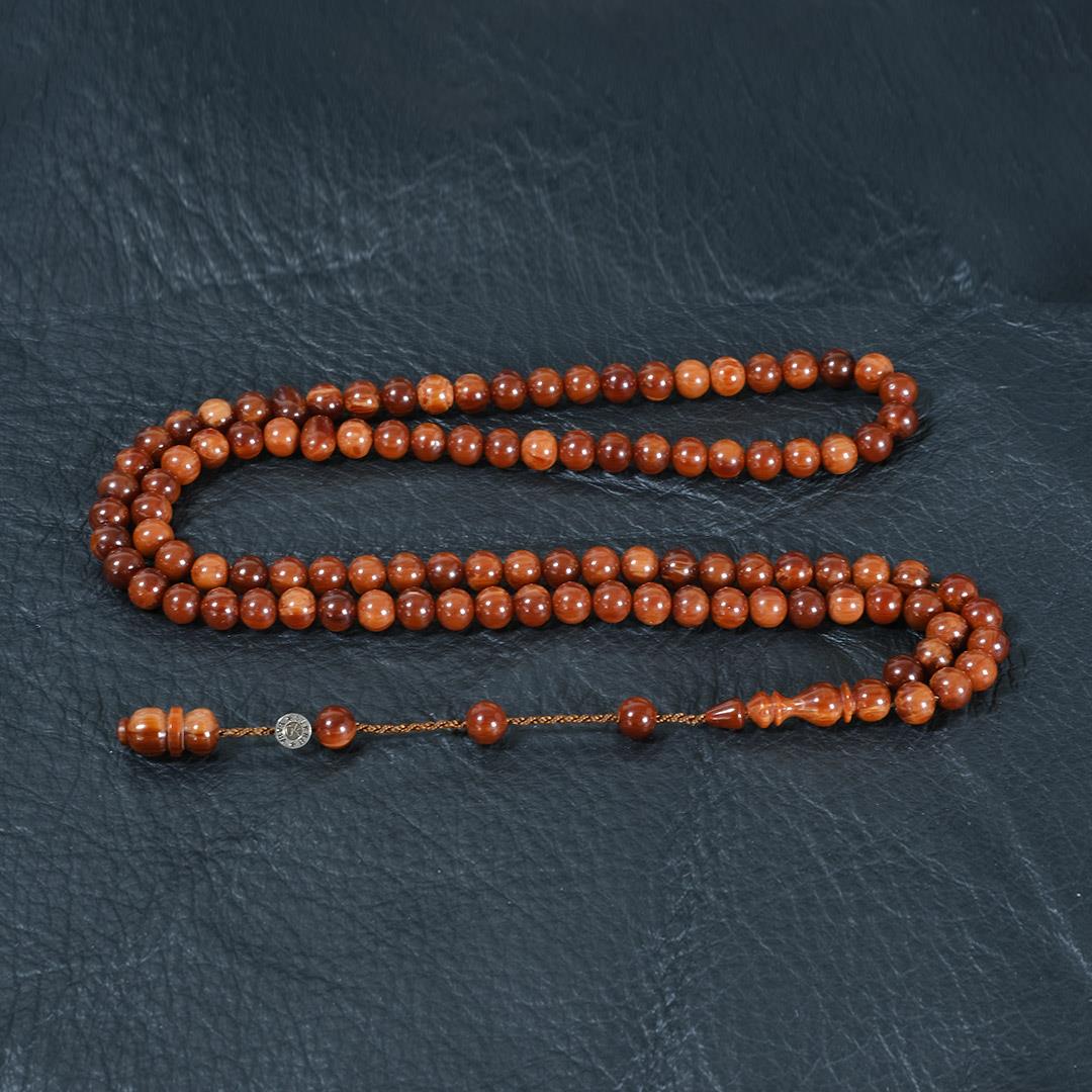 99 Count Flat Sphere Cut Pressed Amber Prayer Rosary 