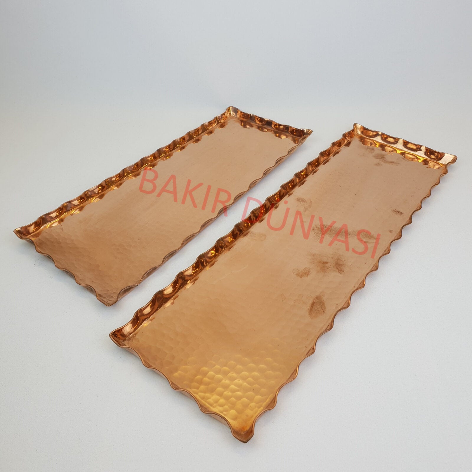 Rectangular Copper Tray with Wavy Edge