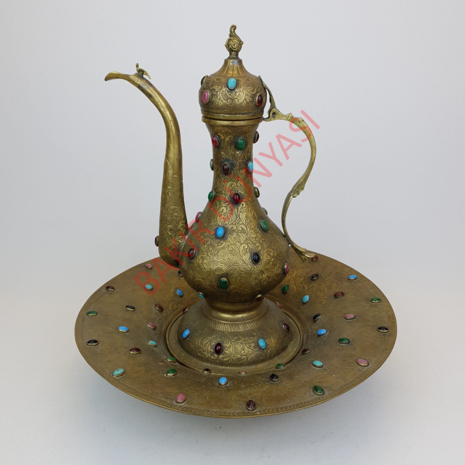 Stone Embroidered Brass Pitcher with Lenger