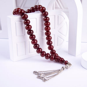 Ottoman Simulation Crimped Amber Rosary with Heavy Silver Tassels 1