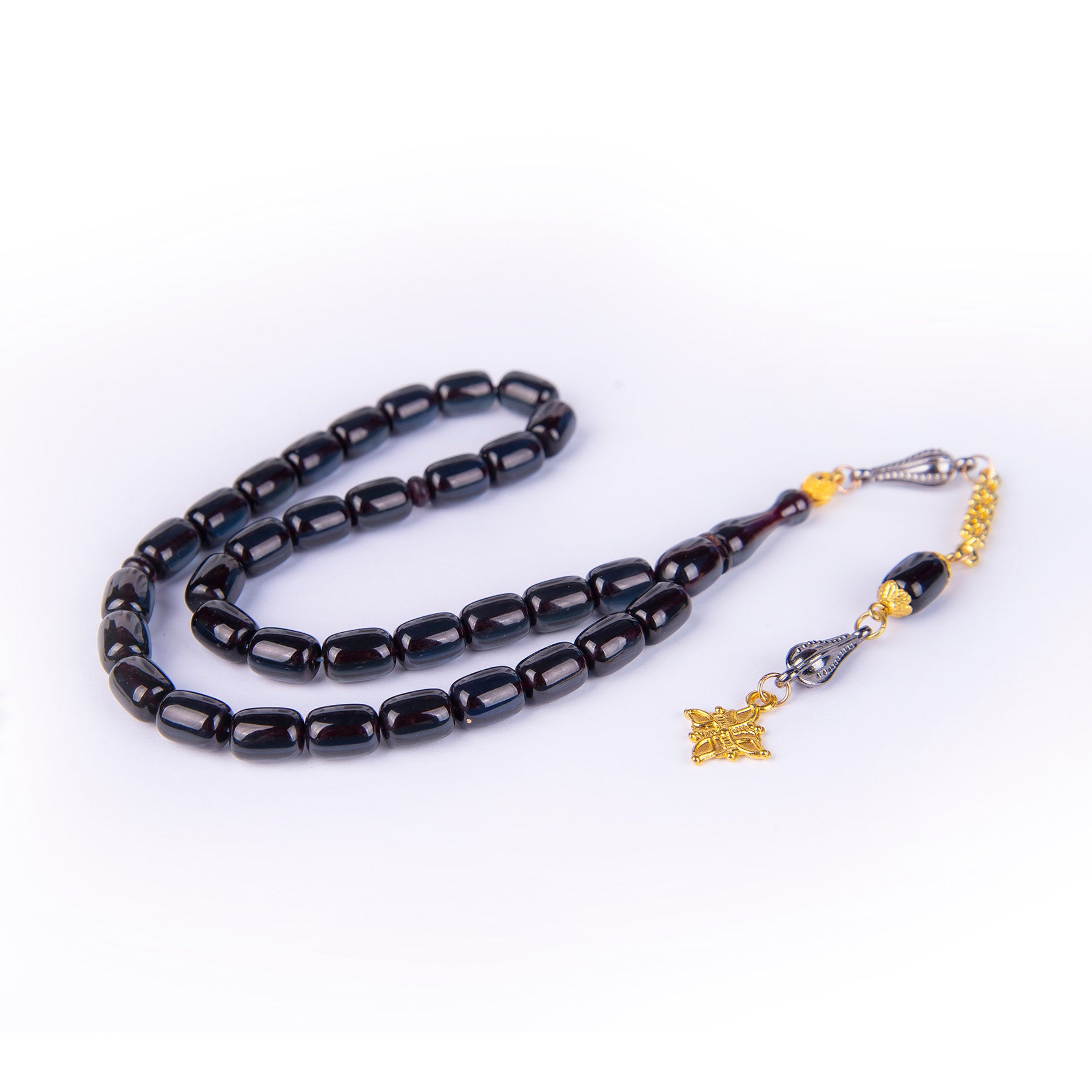 Ve Tesbih Capsule Cut Black Fire Amber Rosary 4