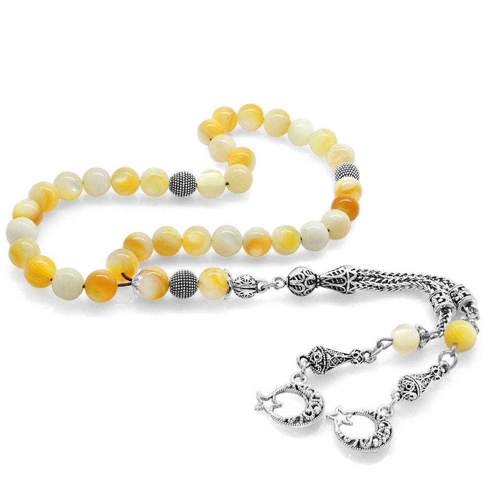 Mother of Pearl Prayer Beads with Star and Crescent Tassels