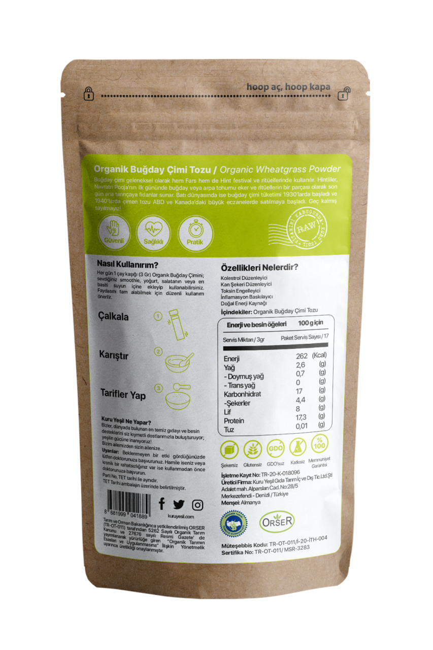 kuru yeşil dry organic wheatgrass powder 100g 2